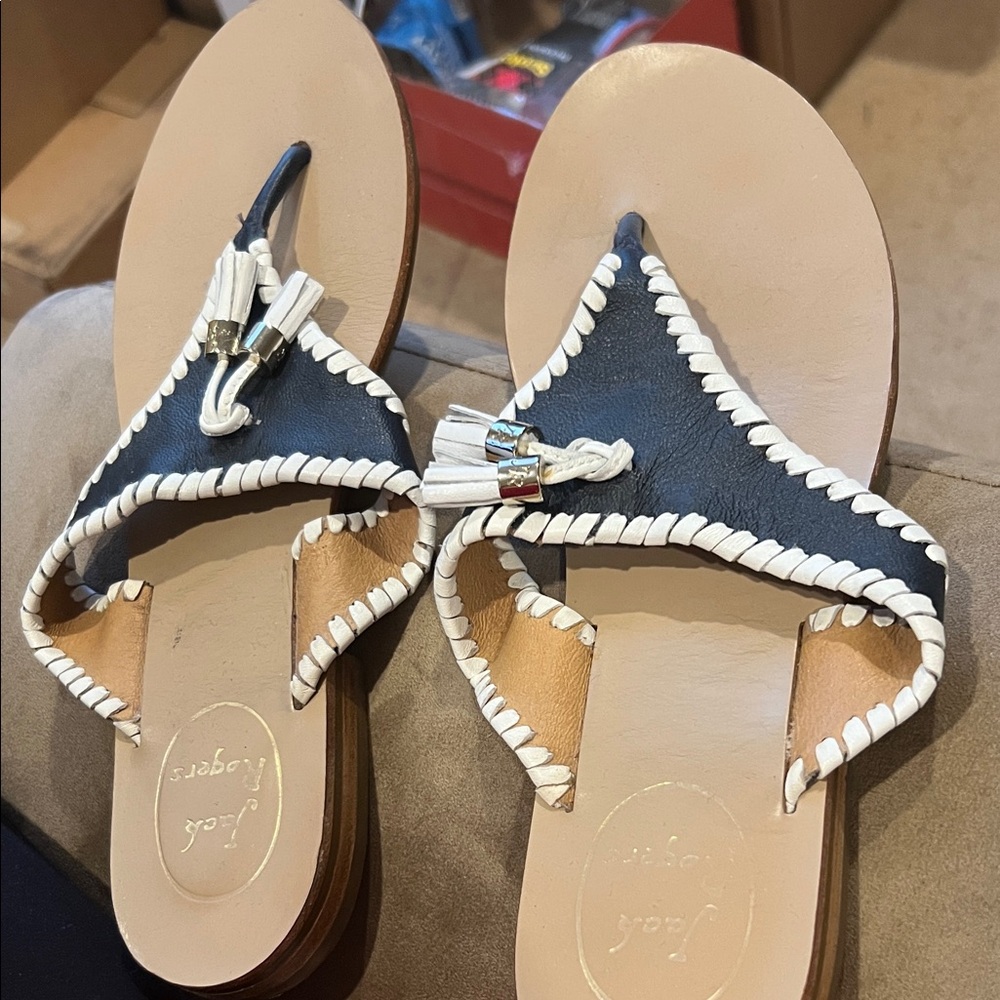 Jack Rogers Navy and White Women's Sandals Size 9